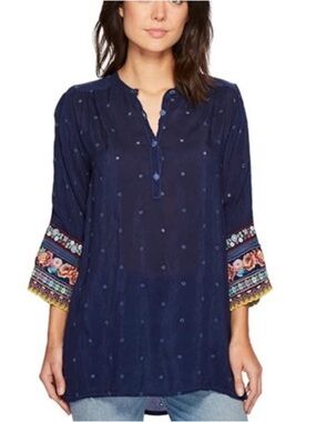 Johnny Was Boho Embroidered Patchwork Sleeve Tunic | Size S